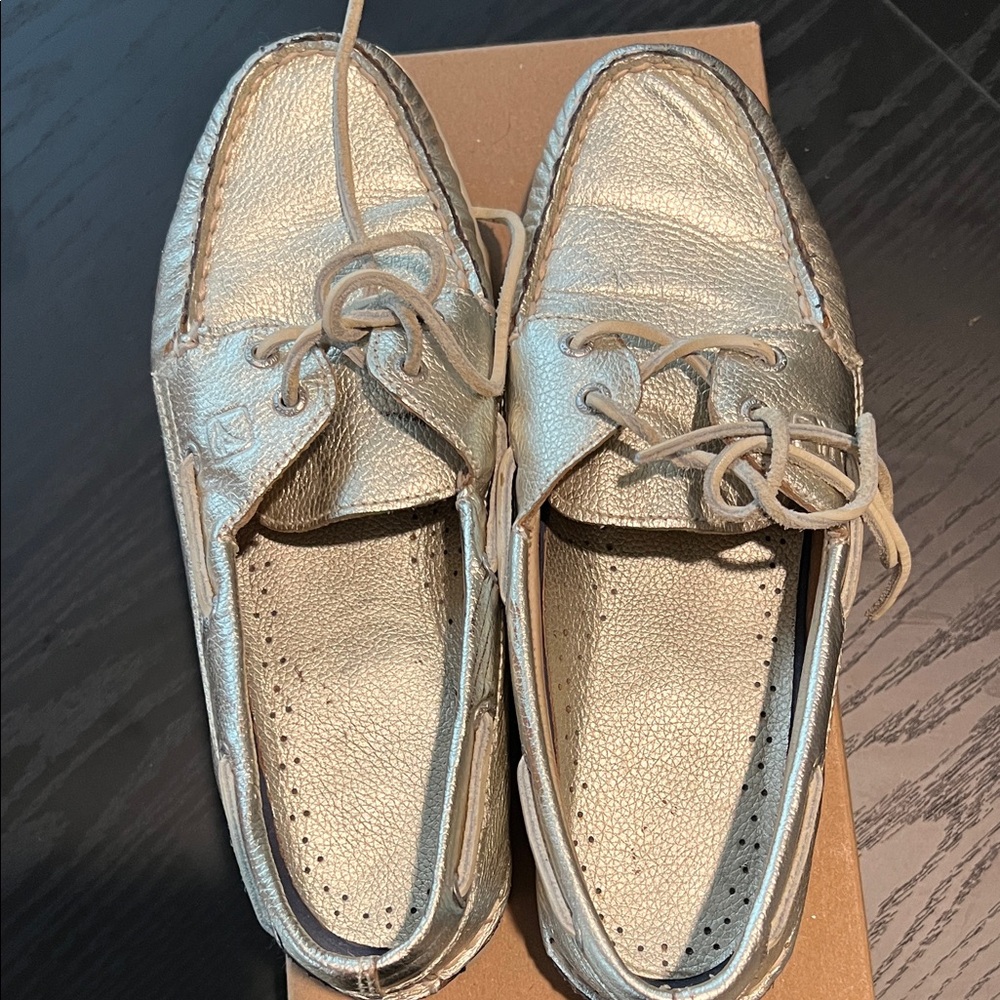 Sperry Silver Leather Boat Shoes